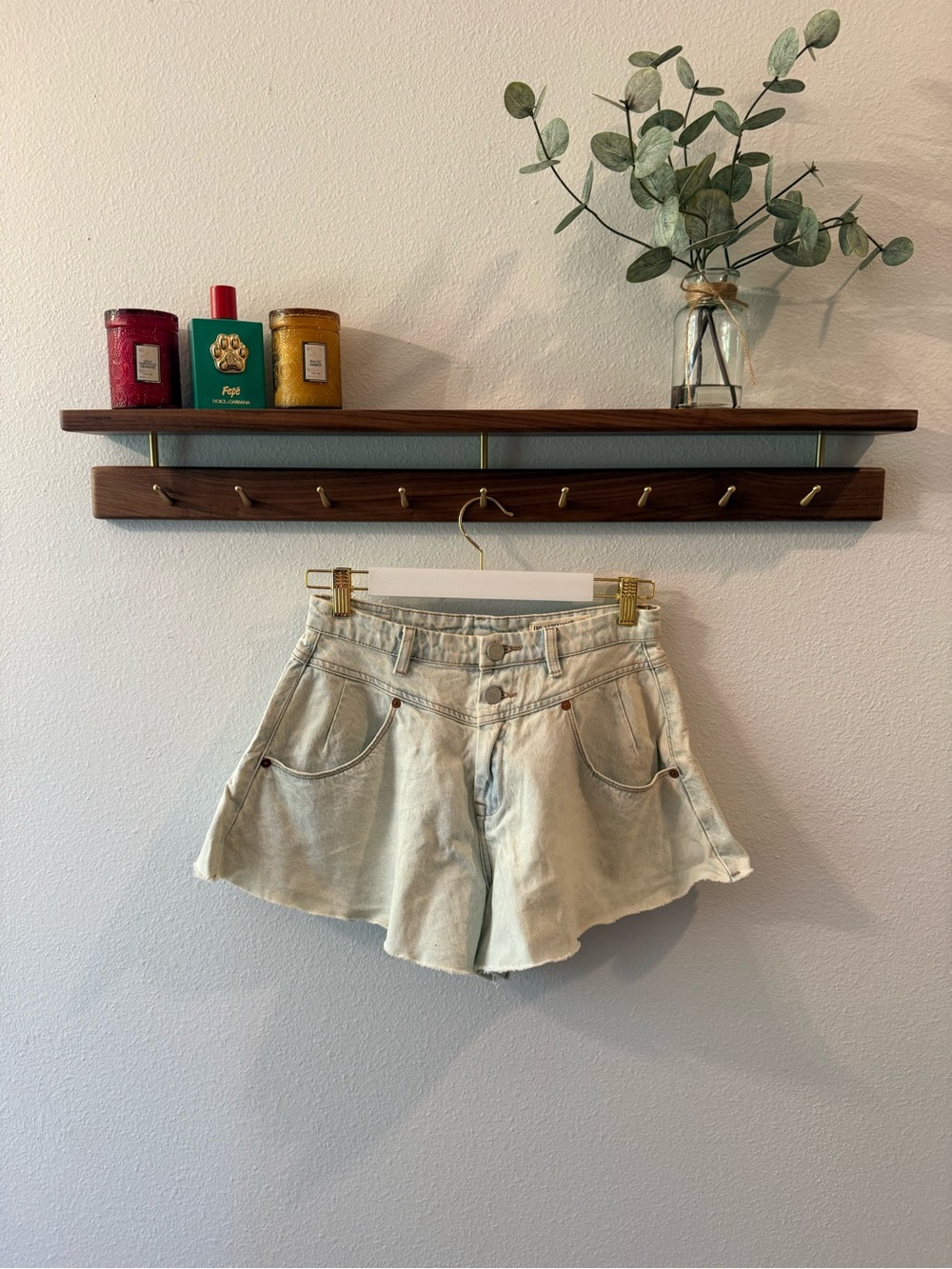 Blank NYC Cream Light Denim Flared Shorts
